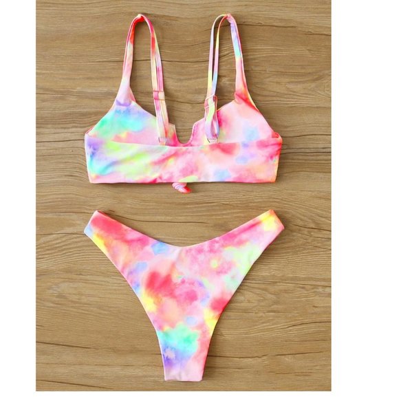 🏝 Tie Dye Knot High Leg Bikini - Picture 2 of 4